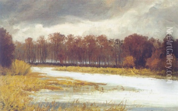 Fluslandschaft Im Winter Oil Painting - Michael Gorstkin-Wywiorski