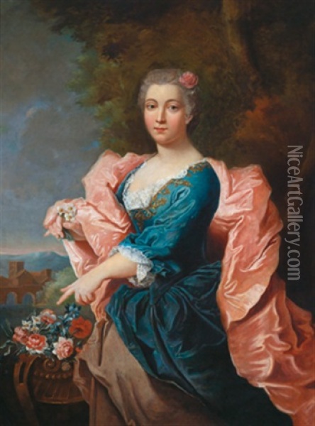 Bildnis Einer Jungen Dame Als Flora Oil Painting - Charles Amedee Philippe van Loo