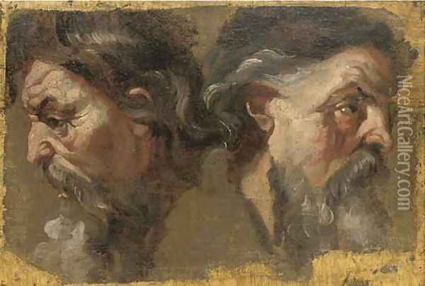 Two bearded heads in profile Oil Painting - Italian School