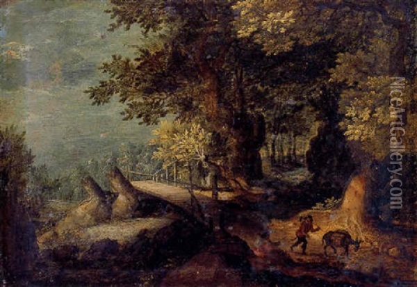 A Wooded River Landscape With A Traveller Oil Painting - Jan Brueghel the Elder