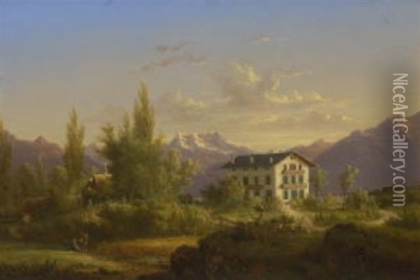 Schweizer Gebirgslandschaft Mit Bauernhaus Oil Painting - Nicolas Louis Andre Prevost
