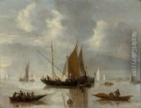 Bateaux De Pecheurs Sur Une Mer Calme Oil Painting - Jan Van De Cappelle