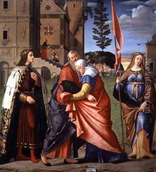 The Meeting at the Golden Gate with Saints, 1515 Oil Painting - Vittore Carpaccio