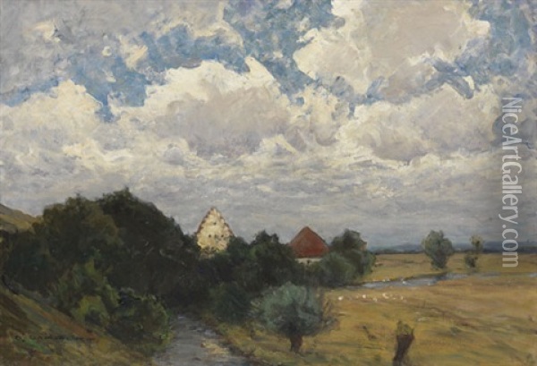 Dorfliches Idyll Bei Ampermoching Im Dachauer Land Oil Painting - Otto Gampert
