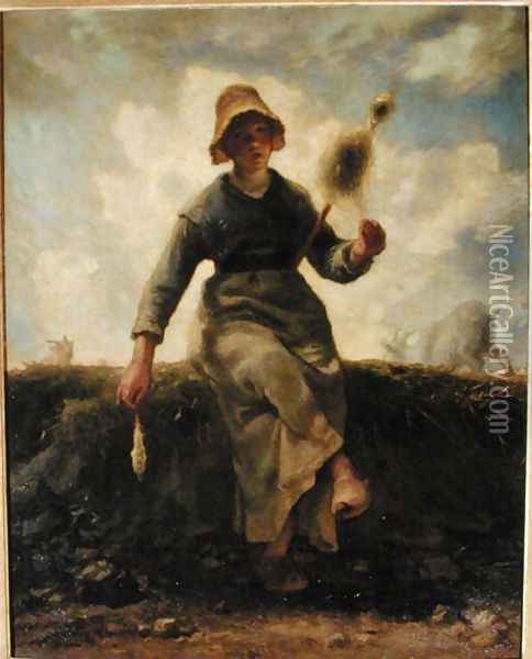 The Spinner, Goatherd of the Auvergne, 1868-69 Oil Painting - Jean-Francois Millet