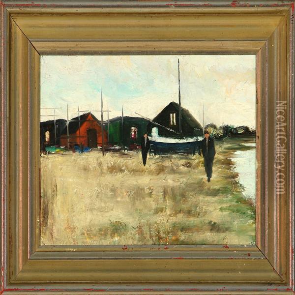 Fishing Village Oil Painting - Carl Ludwig Jacobsen