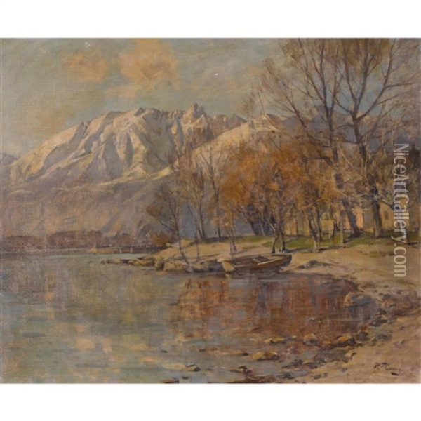 Herbstliches Seeufer Mit Gebirgskette Oil Painting - Robert Franz Curry