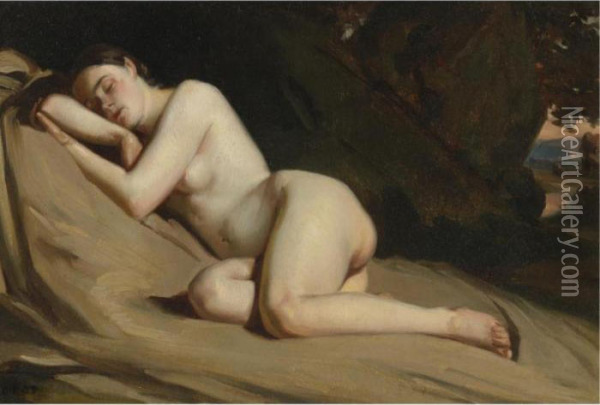 Reclining Female Nude In A Landscape Oil Painting - William Etty