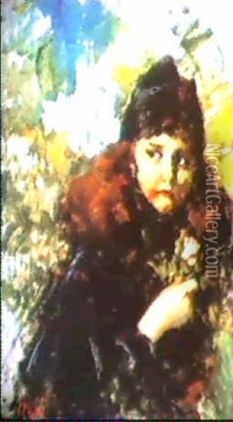 Bambina Con Rosa Oil Painting - Vincenzo Irolli