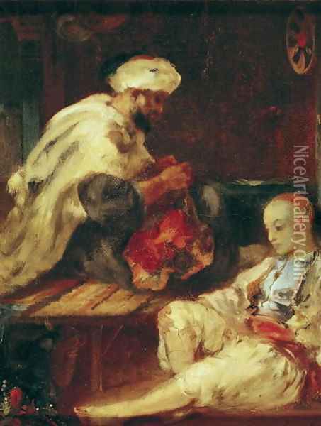 Interior of the Workshop of an Arab Tailor Oil Painting - Eugene Fromentin