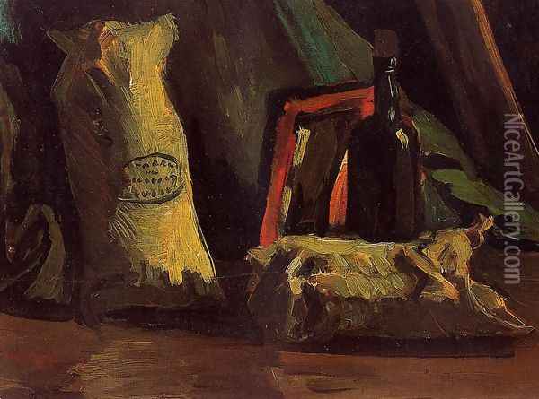 Still Life With Two Sacks And A Bottle Oil Painting - Vincent Van Gogh