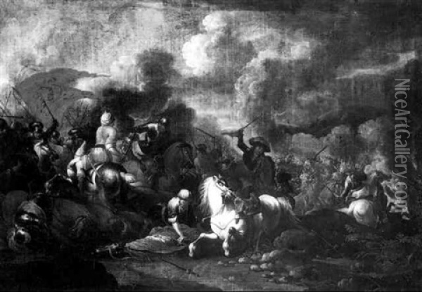 A Cavalry Battle Oil Painting - Pandolfo Reschi