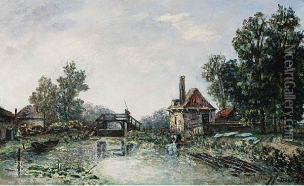 A Washerwoman By A Water-mill Oil Painting - Marie Josephine Fesser