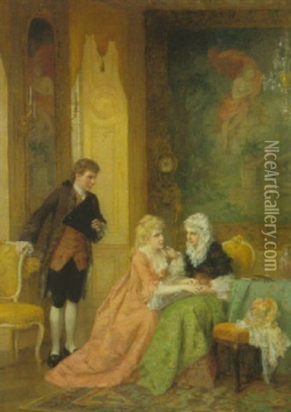 Junges Madchen Und Ihr Kavalier Bei Der Mutter Im Rokokosalon Oil Painting - Otto Wilhelm Eduard Erdmann