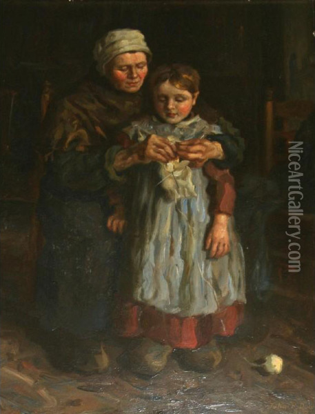 The Knitting Lesson Oil Painting - John Patrick Downie