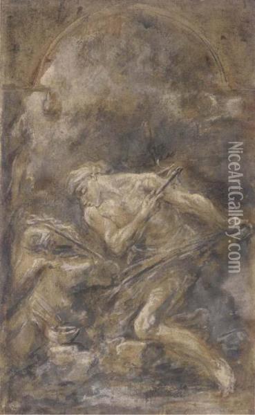 A Flagellant Hermit Oil Painting - Alessandro Magnasco