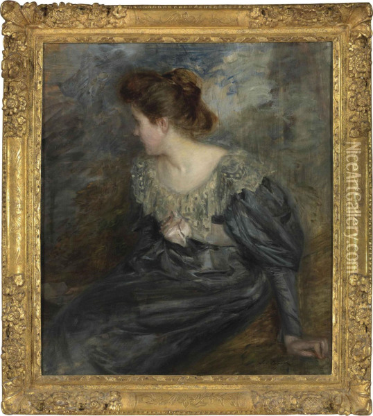 Portrait Of Lucie Hesnault, Seated And Holding A Letter Oil Painting - Jacques-Emile Blanche