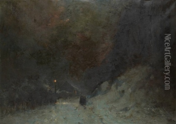 Crepuscule Sur Le Chemin Enneige Oil Painting - Lucien Frank