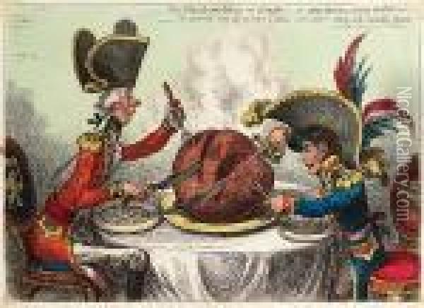 Plumb Pudding In Danger;- Or-state Epicures Taking Un Petit Souper Oil Painting - James Gillray