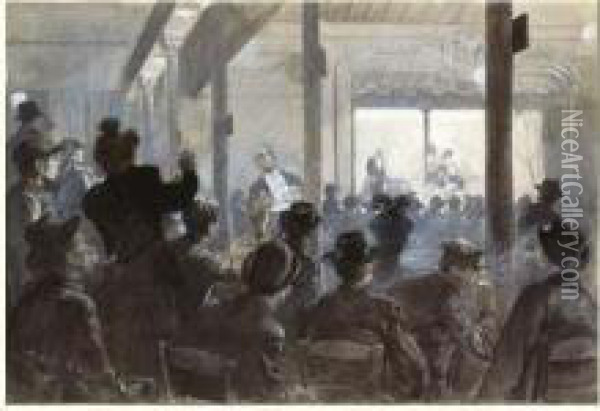 La Lutte Et Les Lutteurs. A La Salle Gangloff, Circa 1899 Oil Painting - Georges Bertin, Dit Scott De Plagnolles