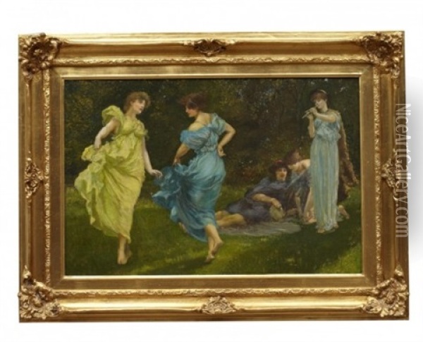Young Maidens Dancing Oil Painting - William Edward Frank Britten
