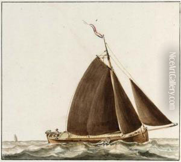 Two Studies Of Boats: A 'meppeler Praamschuit' At Anchor And A 'meppeler Praamschuit' Sailing Before The Wind Oil Painting - Wijbrand Schaap