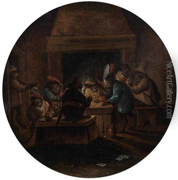 Singerie : Tabagie Oil Painting - Ferdinand van Kessel