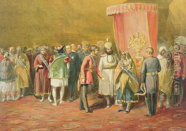 The First Investiture of the Star of India, 1863 Oil Painting - William Simpson