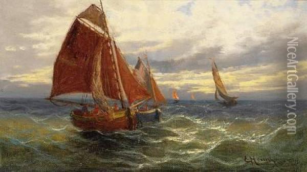 Marine Mitsegelboot Oil Painting - Ernst M. Heims