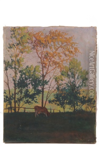 Cow At Treeline Oil Painting - Charles Emile Heil