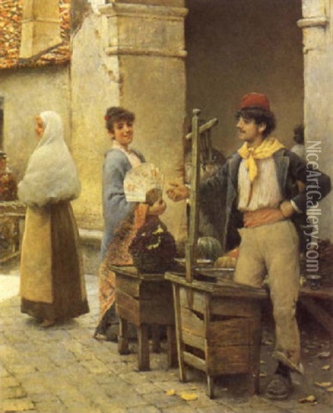 Melonenverkaufer In Venedig Oil Painting - Angelo Trentin