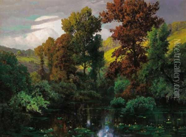 Herbststimmung Am Seerosenteich Oil Painting - Alwin Arnegger