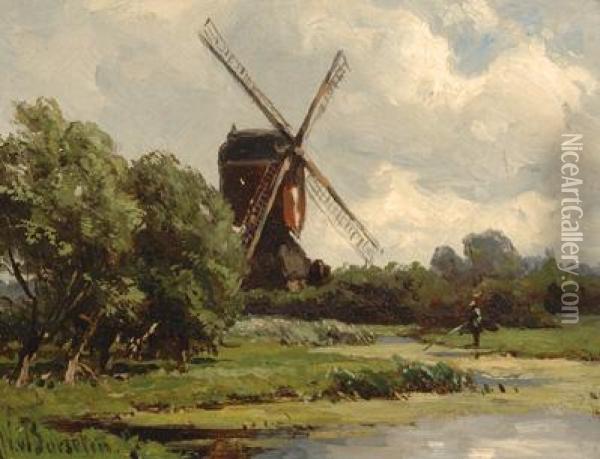 Mill And Trees By Alake Oil Painting - Jan Willem Van Borselen