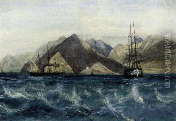 Shipping Off Aden Oil Painting - Andrew Nicholl