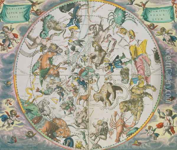 Celestial Planisphere Showing the Signs of the Zodiac, from 'The Celestial Atlas, or The Harmony of the Universe' (2) Oil Painting - Andreas Cellarius