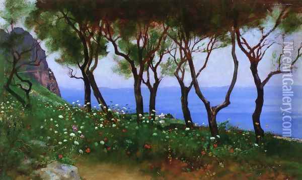 Cesina Landscape: Study for 'Twilight and Poppies Oil Painting - Charles Caryl Coleman