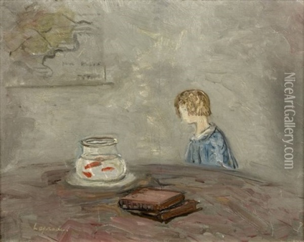 Enfant Aux Poissons Rouges Oil Painting - Pierre Laprade