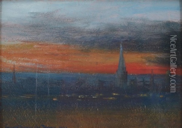 City Rooftop Sunset Oil Painting - George Burroughs Torrey