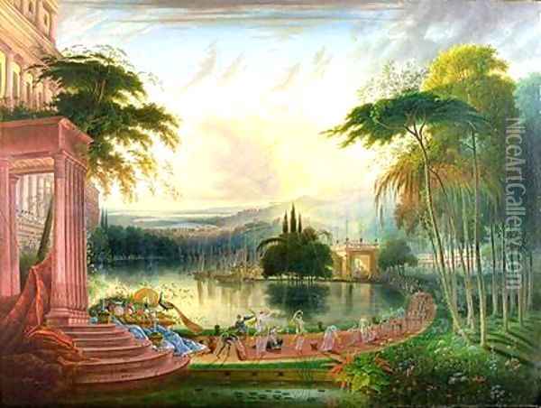 A Romantic Landscape with the Arrival of the Queen of Sheba Oil Painting - Samuel Colman