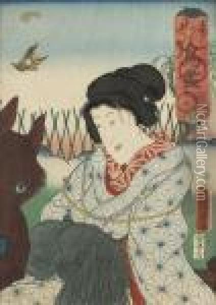 Ridande Kvinna Oil Painting - Kunisada