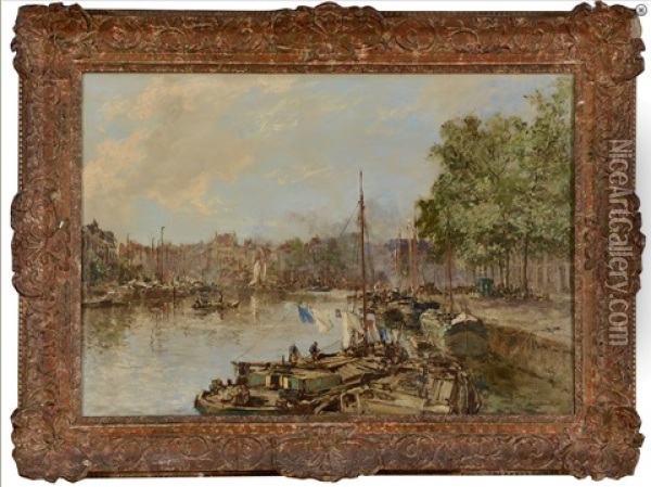 Wash Day, The Wine Harbour In Rotterdam Oil Painting - Johan Hendrik van Mastenbroek