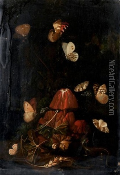 Papillons Dans Un Sous-bois Oil Painting - Carl Wilhelm de Hamilton