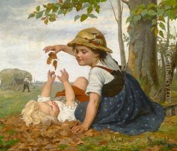 Autumn Play Oil Painting - Agathe Roestel