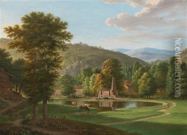 A Southern River Landscape Oil Painting - Jean Joseph Xavier Bidault