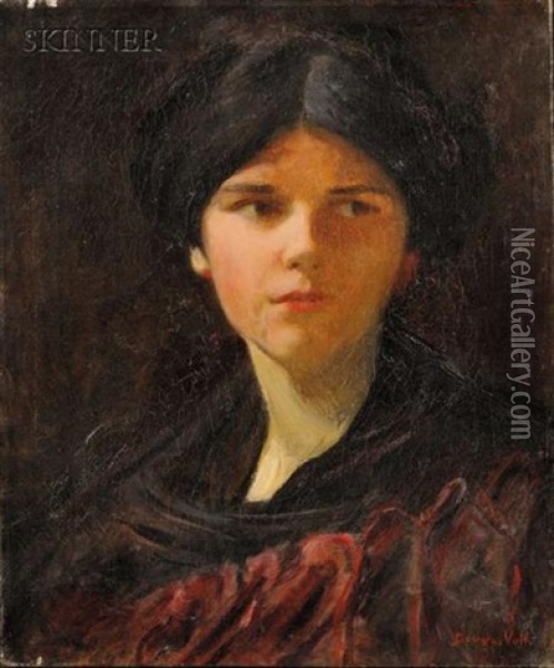 Portrait Of A Young Lady (the Artist's Daughter?) Oil Painting - Douglas Volk