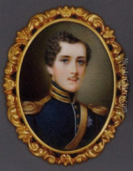 Gustav Prince Of Sweden And Norway, Duke Of Uppland, In Green Coat With Gold Epaulettes, Gold Cross-sash, Black Stock, Wearing The Royal Swedish Order Of The Seraphim Oil Painting - Johan Wilhelm Carl Way