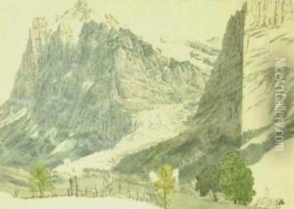 Westerhorn Mit Grindelhorn-gletscher Aquarell Uber Bleistift. 25 X 36 Cm Oil Painting - Samuel Frey