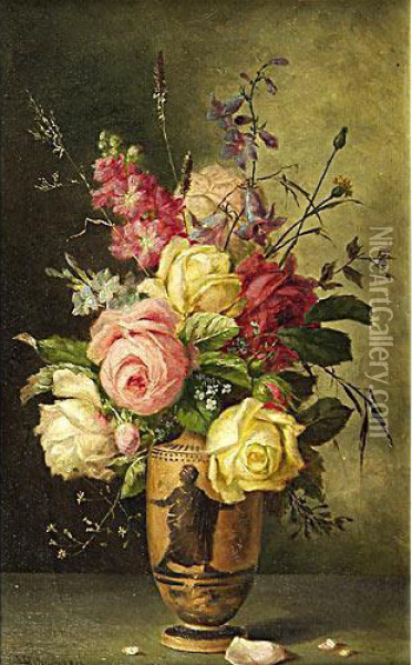 Rose Nel Vaso Oil Painting - Enrico Hohenberger