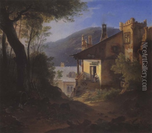 Landschaft Mit Haus In Der Abendsonne Oil Painting - Jan Ranzmayer