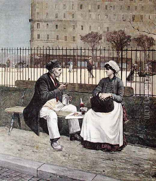 The Worker's Lunch, from 'Le Petit Journal', 1891 Oil Painting - Henri Cain